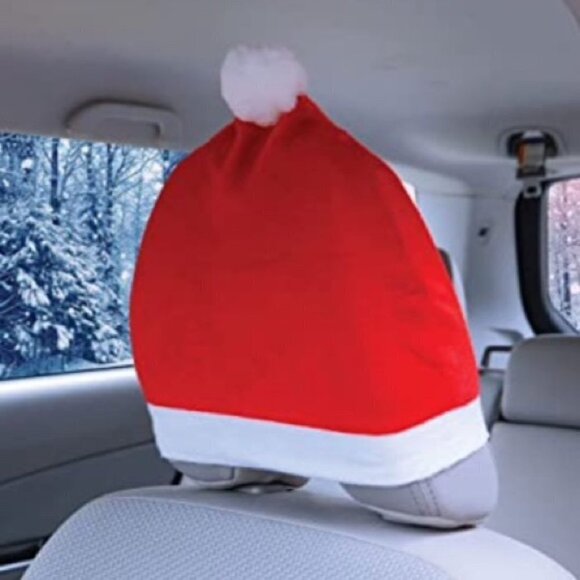 Santa Hat Car Seat Headrest Covers Auto Accessory Car Decoration 2 Pack - Picture 10 of 14